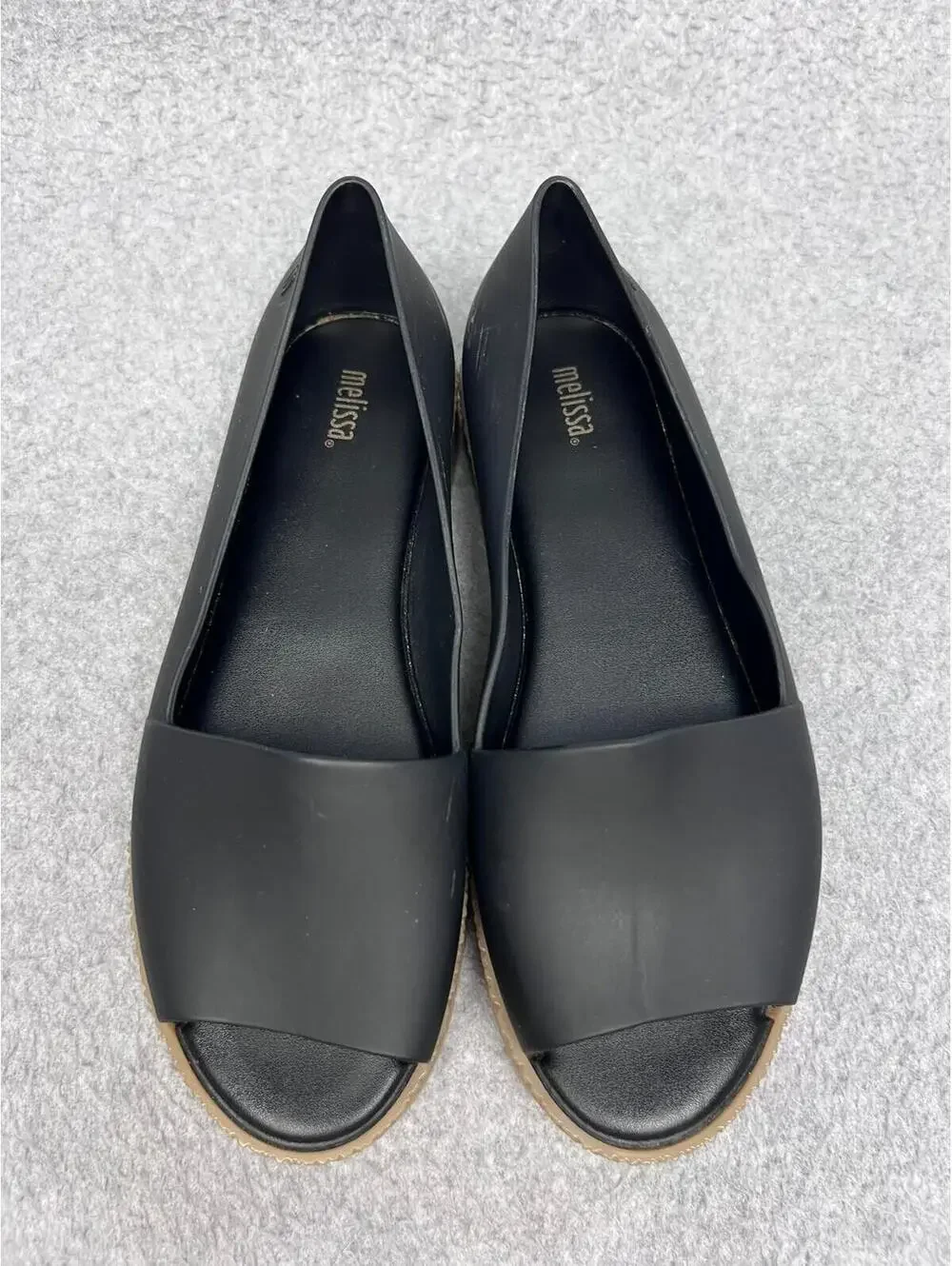 Melissa Black Platform Peep Toe Slip On Flats Eco Friendly Scented 8 US/39 EUR